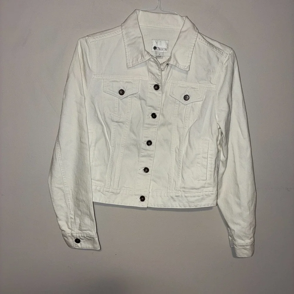 White Denim Jean Jacket Womens Medium Trucker Button Up Stylus